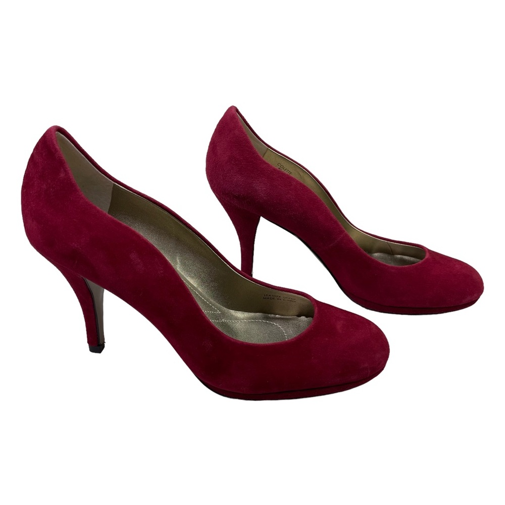 Tahari Colette Suede Leather Pumps Spike Heel Curved Sides Dark Red Size 8.5